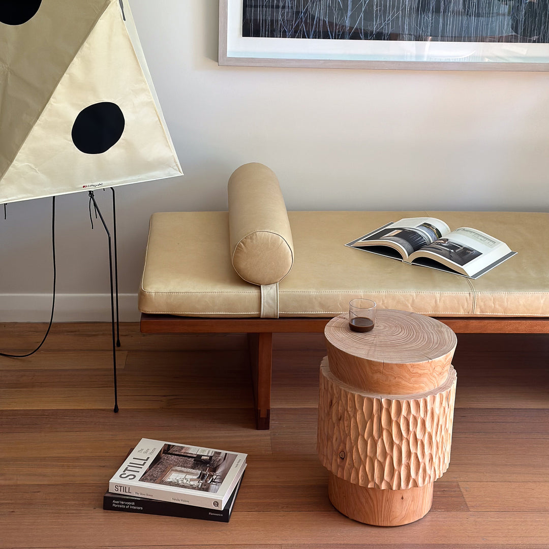 studio nikco | wooden stool / side table | cone top no.2 carved - cypress pine