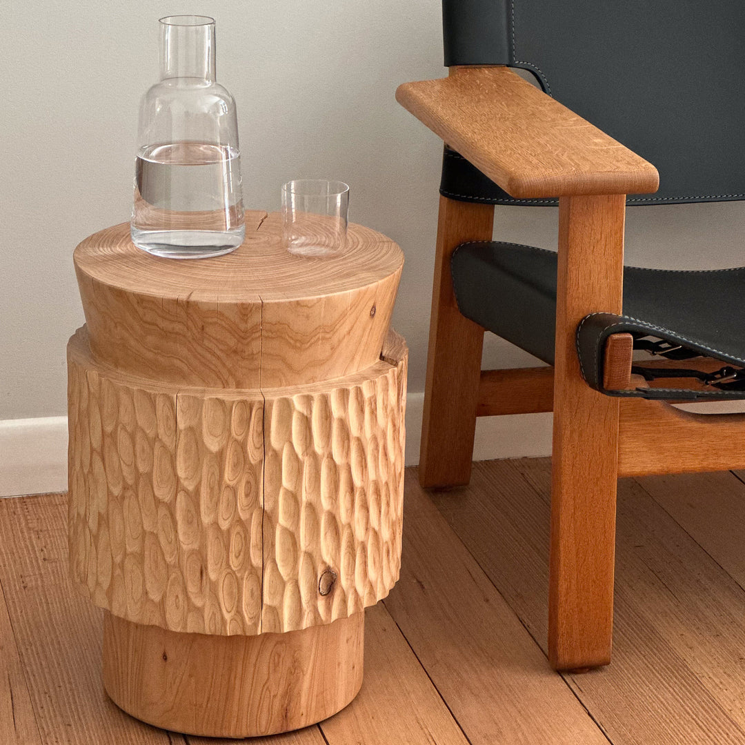 studio nikco | wooden stool / side table | cone top no.2 carved - cypress pine