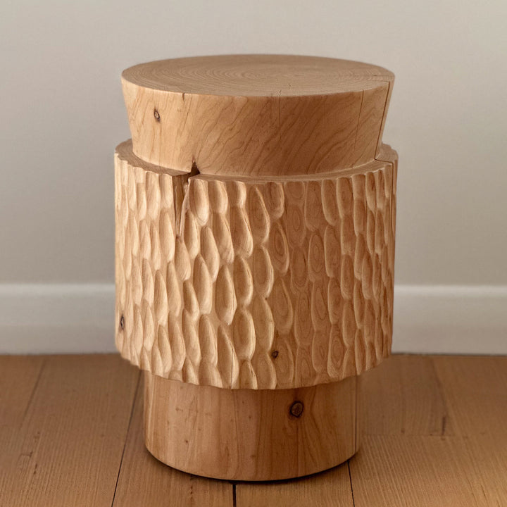 studio nikco | wooden stool / side table | cone top no.2 carved - cypress pine