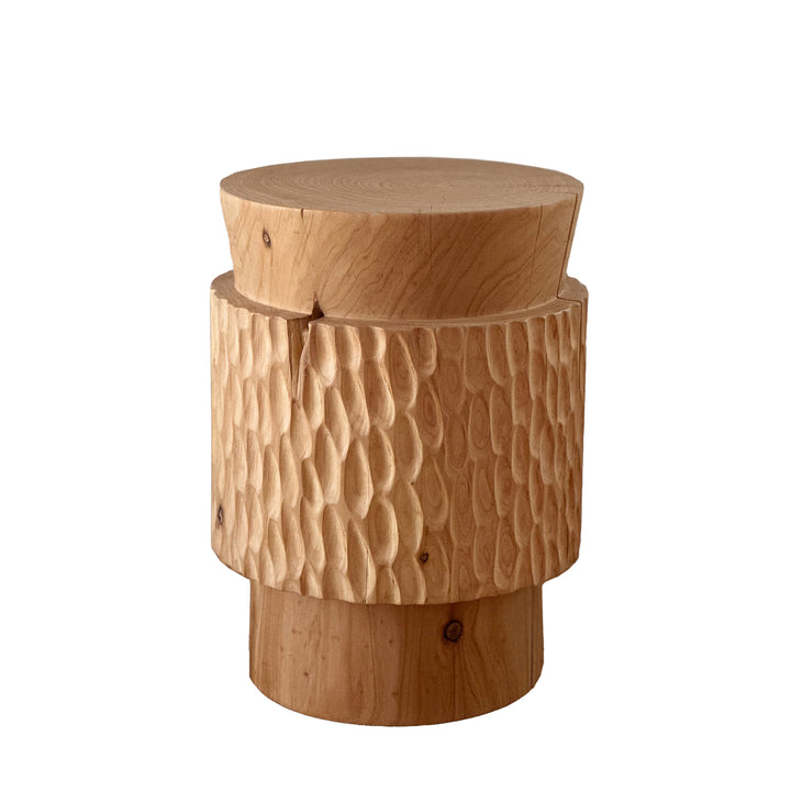 studio nikco | wooden stool / side table | cone top no.2 carved - cypress pine