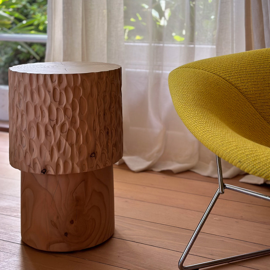 studio nikco | wooden stool / side table | stepped no.1 carved - cypress pine