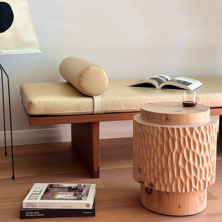 studio nikco | wooden stool / side table | two-step carved