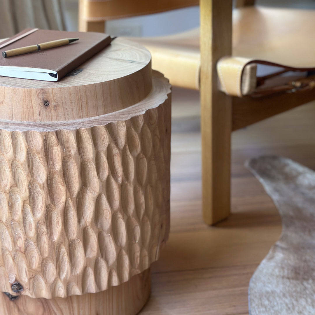 studio nikco | wooden stool / side table | two-step carved