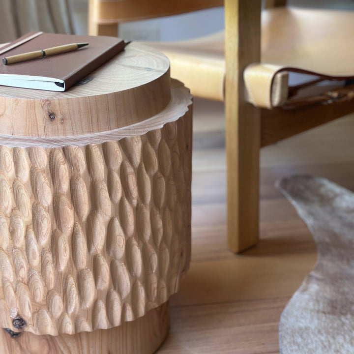 studio nikco | wooden stool / side table | two-step carved