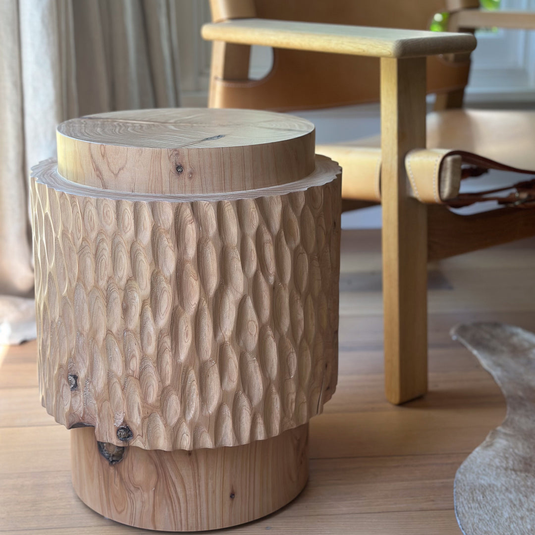 studio nikco | wooden stool / side table | two-step carved