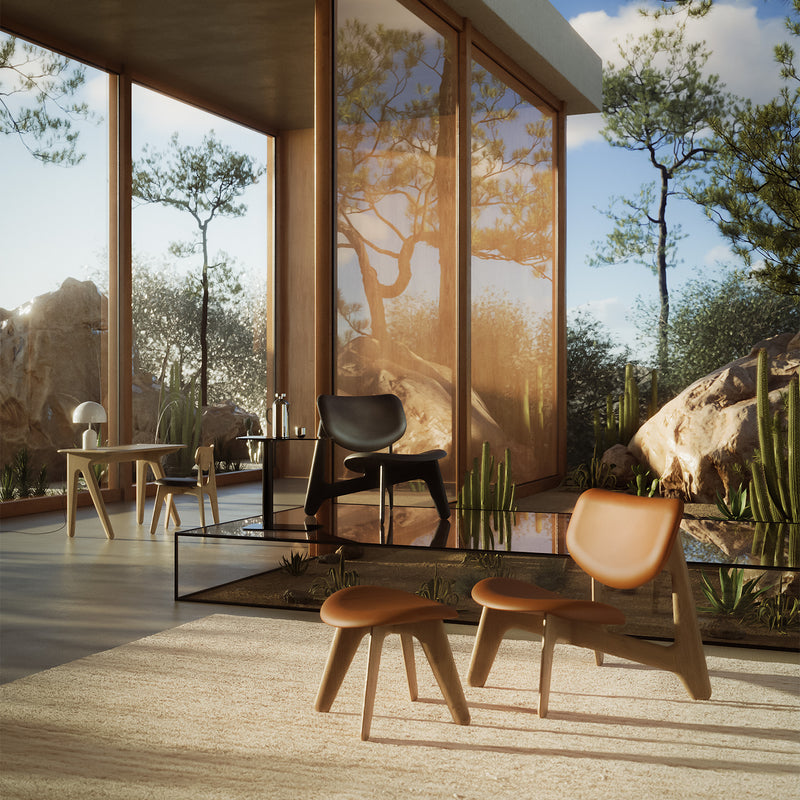 tom dixon | slab ottoman | natural oak + cognac leather