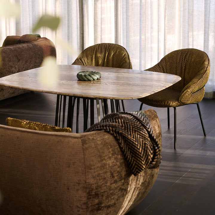 freifrau | low dining | marie armchair | deep black steel frame | nobilis raphael 73 vert kaki