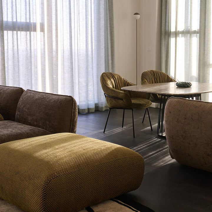 freifrau | low dining | marie armchair | deep black steel frame | nobilis raphael 73 vert kaki