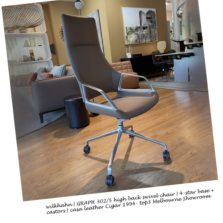 wilkhahn | GRAPH 302/5 high back swivel chair | 4-star base + castors | casa leather - cigar 1994