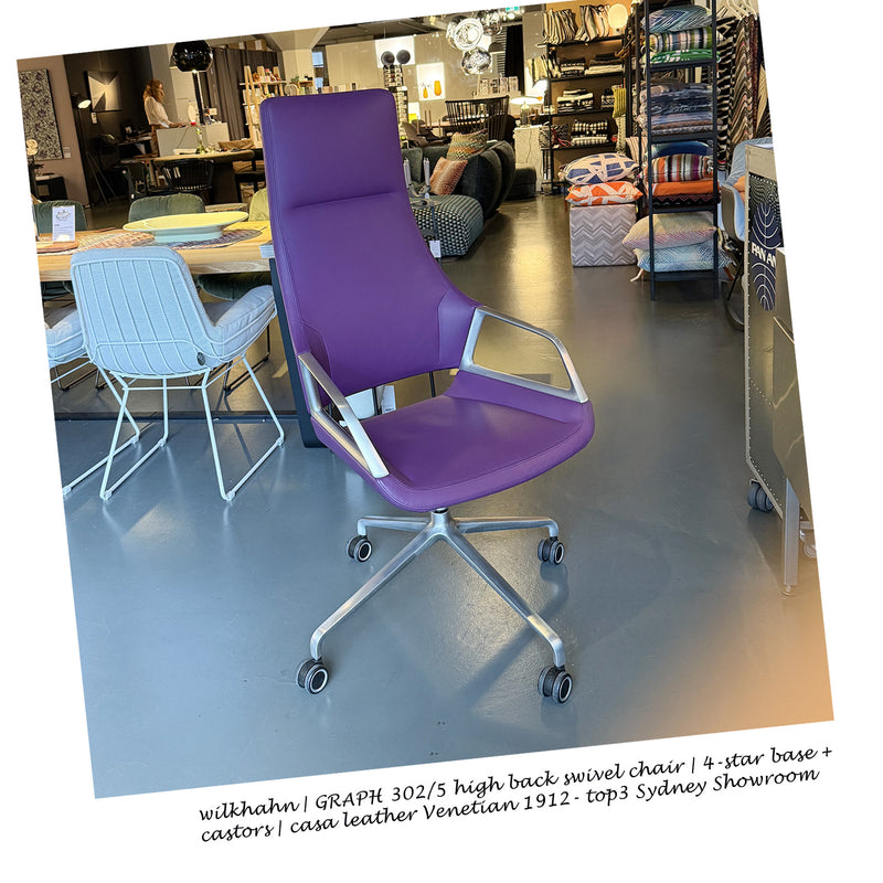wilkhahn | GRAPH 302/5 high back swivel chair | 4-star base + castors | casa leather