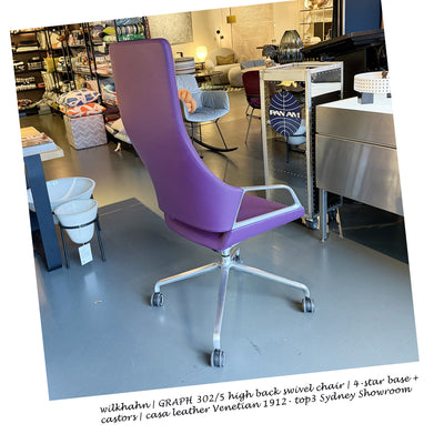 wilkhahn | GRAPH 302/5 high back swivel chair | 4-star base + castors | casa leather