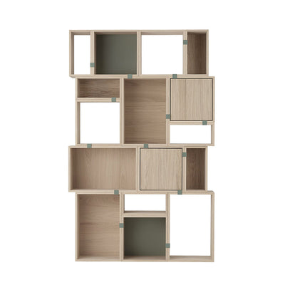 muuto | stacked storage | module with backboard | medium oak + dusty green