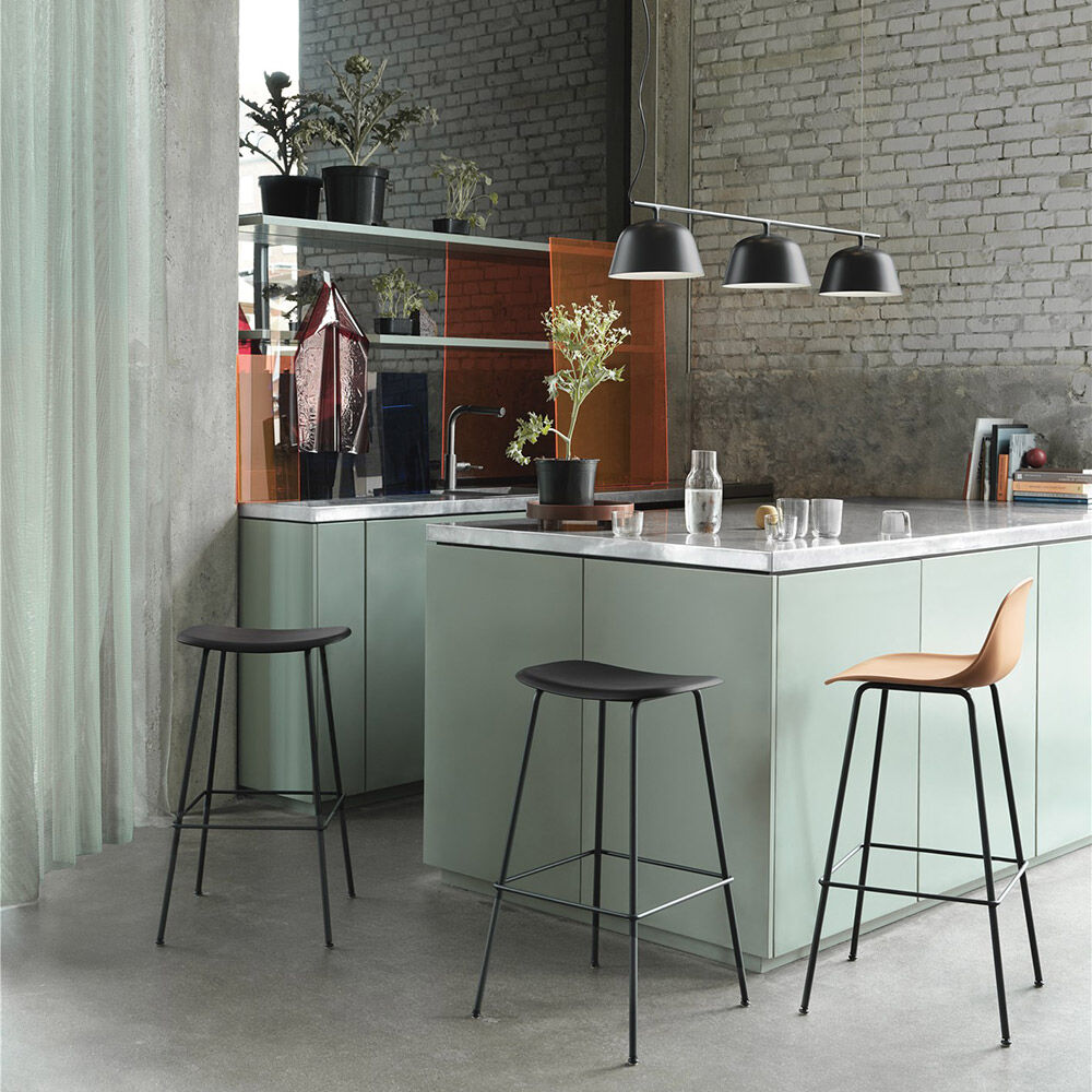 muuto | fiber counter stool | tube base | black recycled + anthracite black