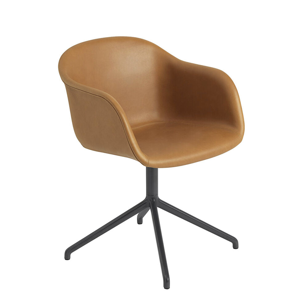 muuto | fiber armchair | swivel base | cognac refine leather + anthracite black
