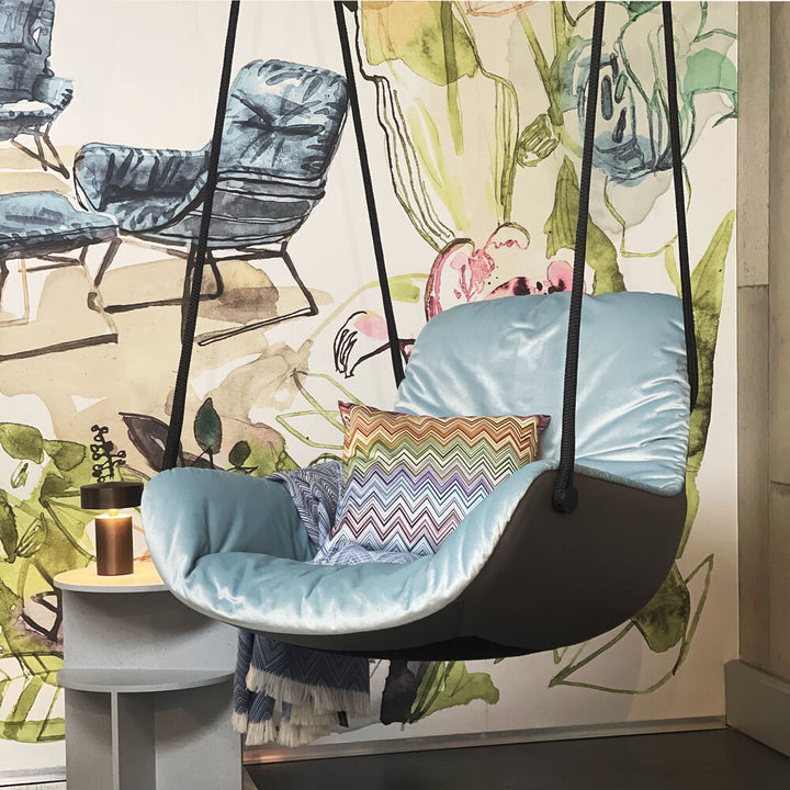freifrau | leya lounge swing seat | avalon 0045 light blue + sahara plaza leather - EX DISPLAY