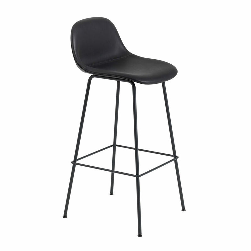 muuto | fiber bar stool | tube base | black refine leather + black