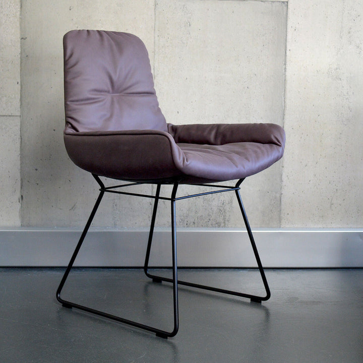 freifrau | leya armchair low | wire frame | muscat prune leather