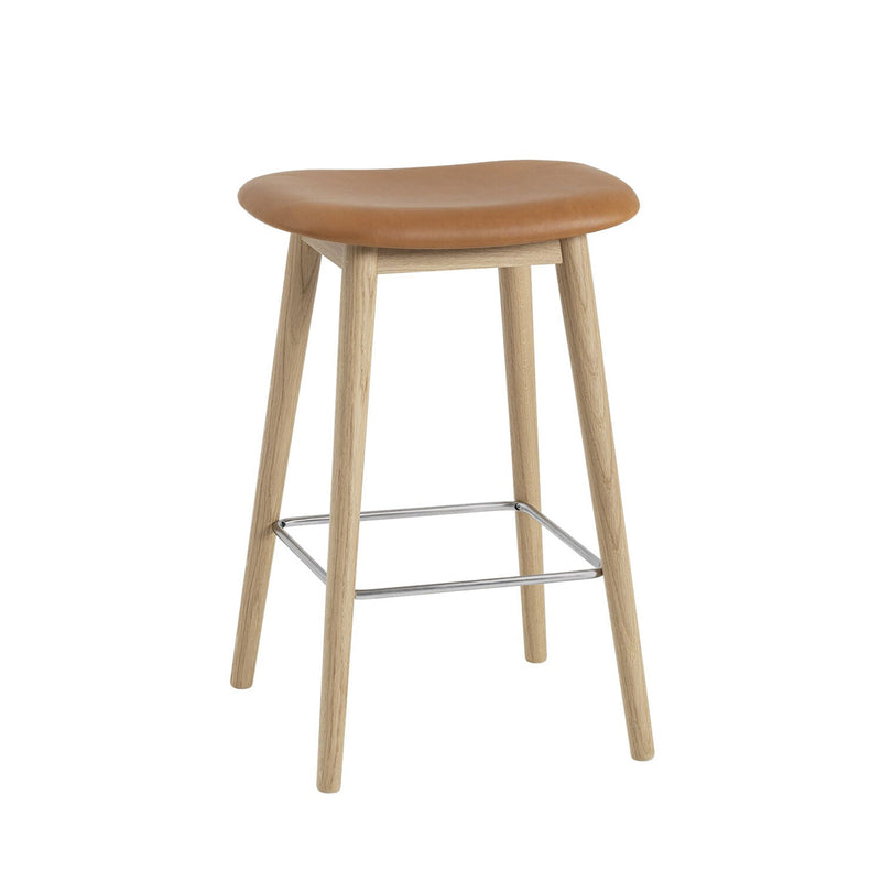 muuto | fiber counter stool | wood base | cognac refine leather + oak