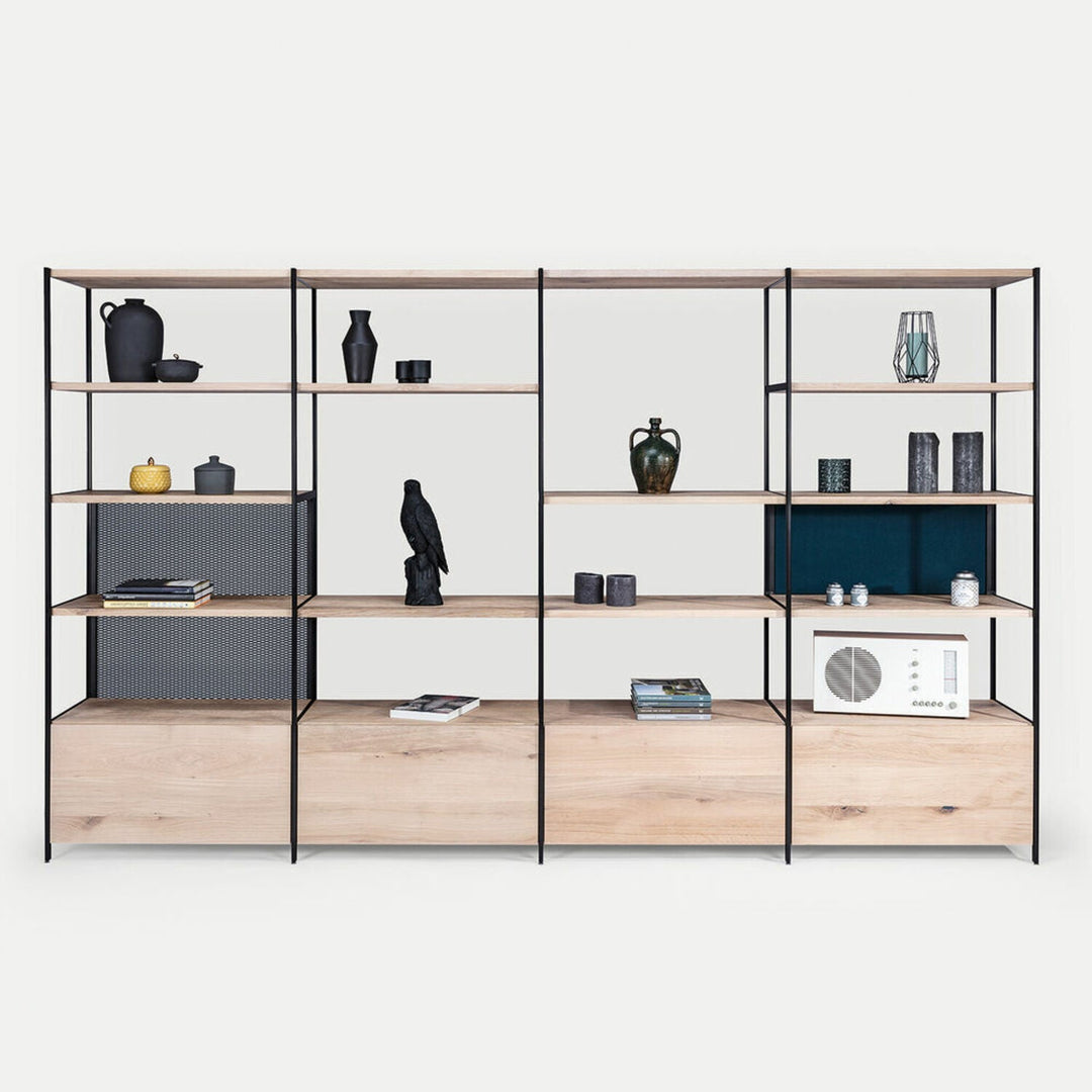 janua | bc 06 room 68 shelving system | 4x5 grid oak + black