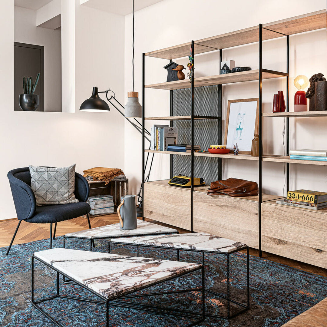 janua | bc 06 room 68 shelving system | 4x5 grid oak + black