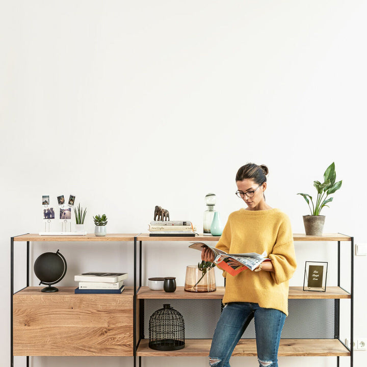 janua | bc 06 room 68 shelving system | 3x3 grid oak + black