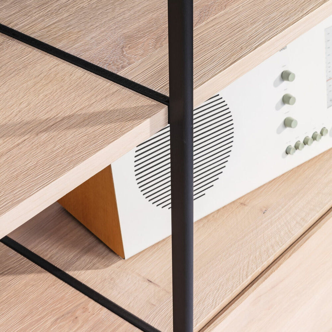 janua | bc 06 room 68 shelving system | 3x3 grid oak + black