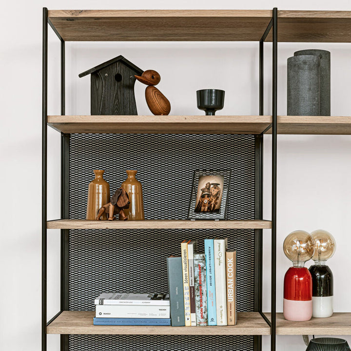 janua | bc 06 room 68 shelving system | 5x5 grid oak + black