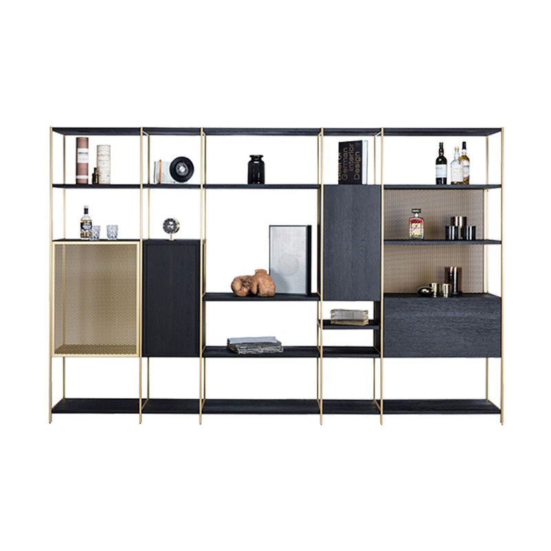 janua | bc 06 room 68 shelving system | 5x5 grid black + brass