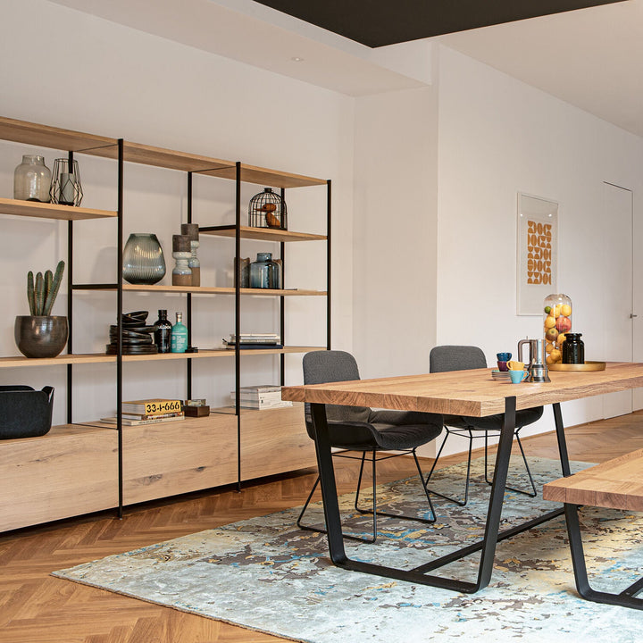 janua | bc 06 room 68 shelving system | 4x5 grid oak + black