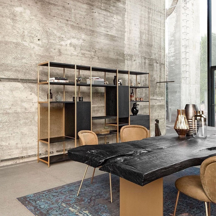 janua | bc 06 room 68 shelving system | 5x5 grid black + brass