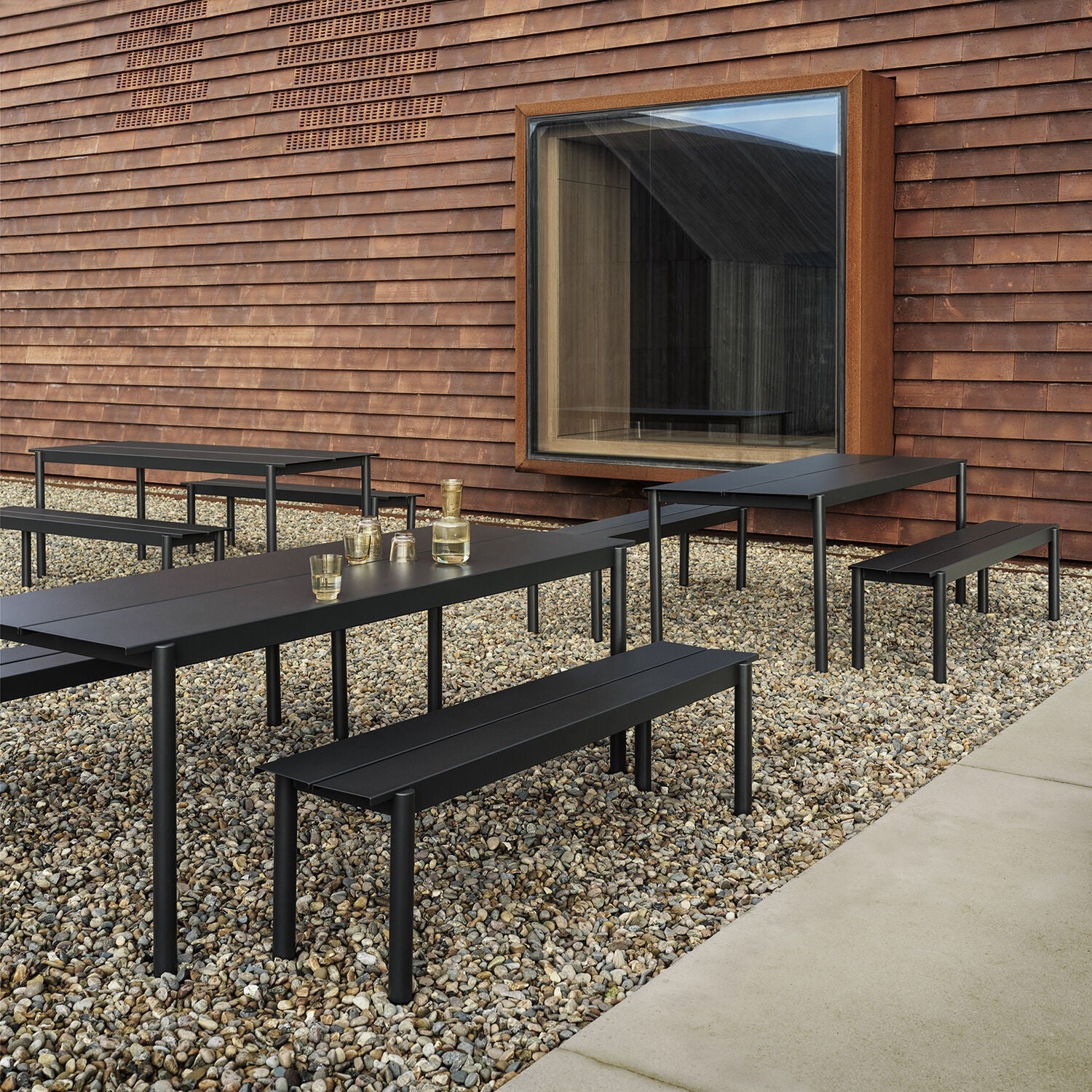 DINING BUNDLE | 2x linear steel benches black + linear steel table black 220cm