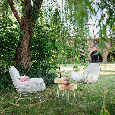 freifrau | leyasol outdoor lounge swing seat | lopi beldi + white frame