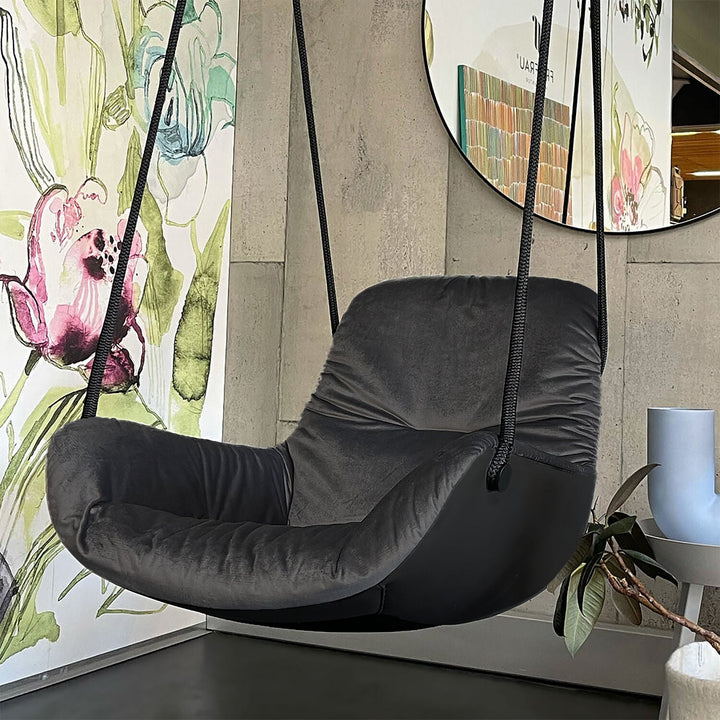 freifrau | leya lounge swing seat | avalon 005 + sahara ebony (black) leather