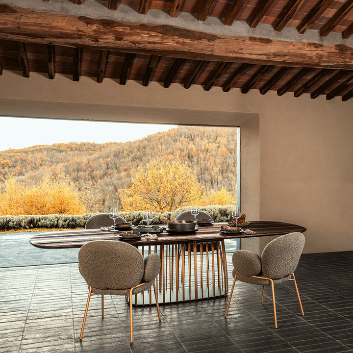 janua | bc 07 basket table boat shape | american walnut + brass base 220x110cm