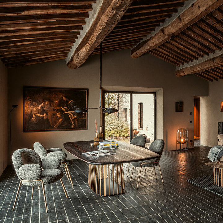 janua | bc 07 basket table boat shape | american walnut + brass base 220x110cm