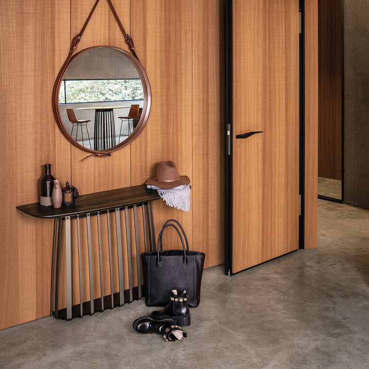 janua | bc 10 basket console table | smoked oak + brass base