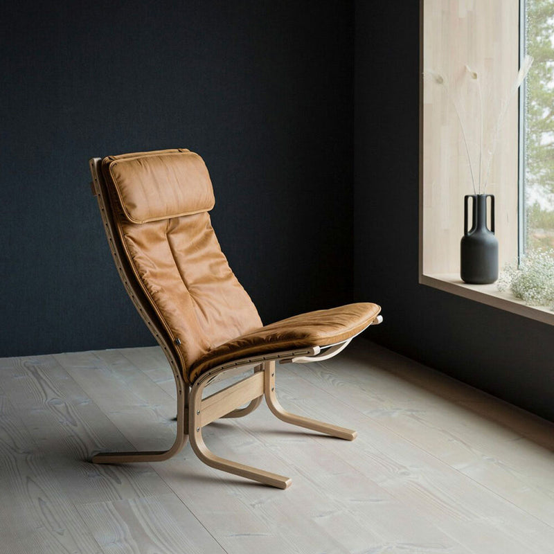 hjelle | siesta fiora 305N chair | high back + neck cushion | oak + elmo rustical tan leather