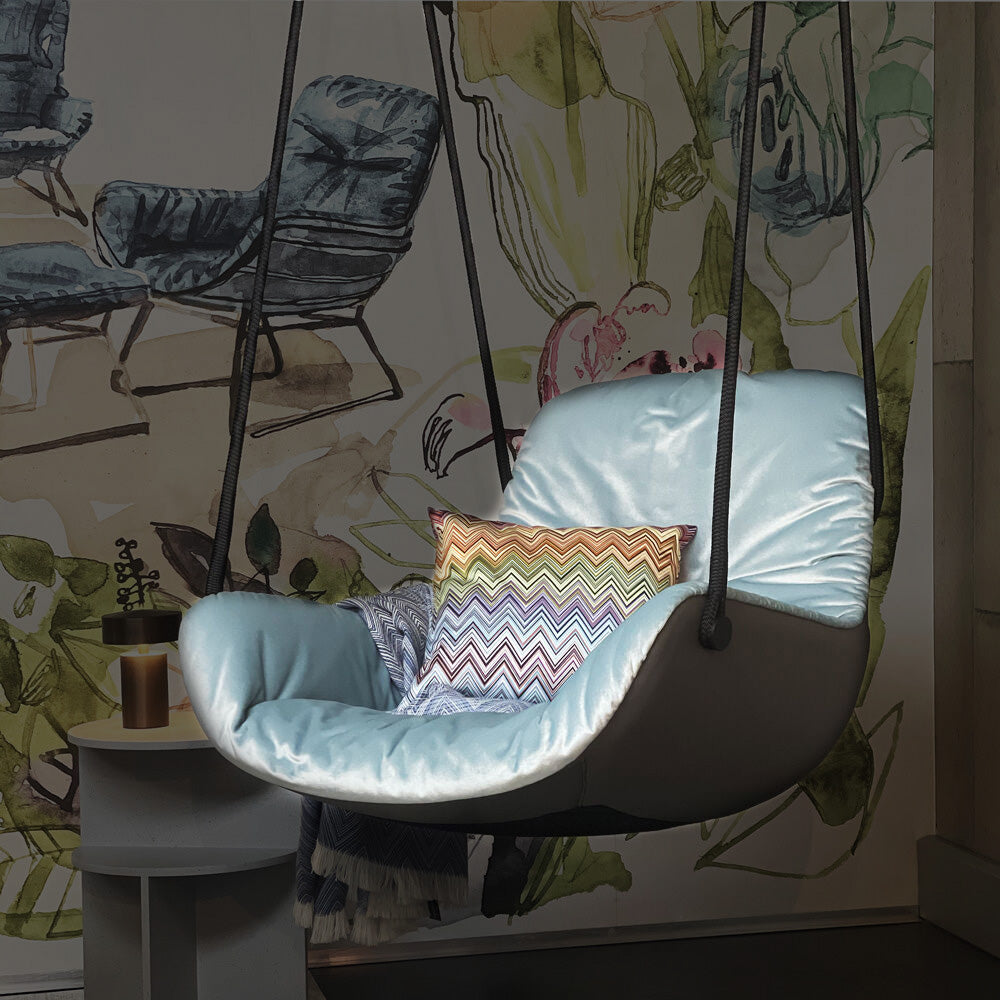freifrau | leya lounge swing seat | avalon 0045 light blue + sahara plaza leather - EX DISPLAY