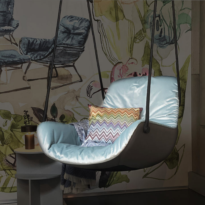 freifrau | leya lounge swing seat | avalon 0045 light blue + sahara plaza leather - EX DISPLAY