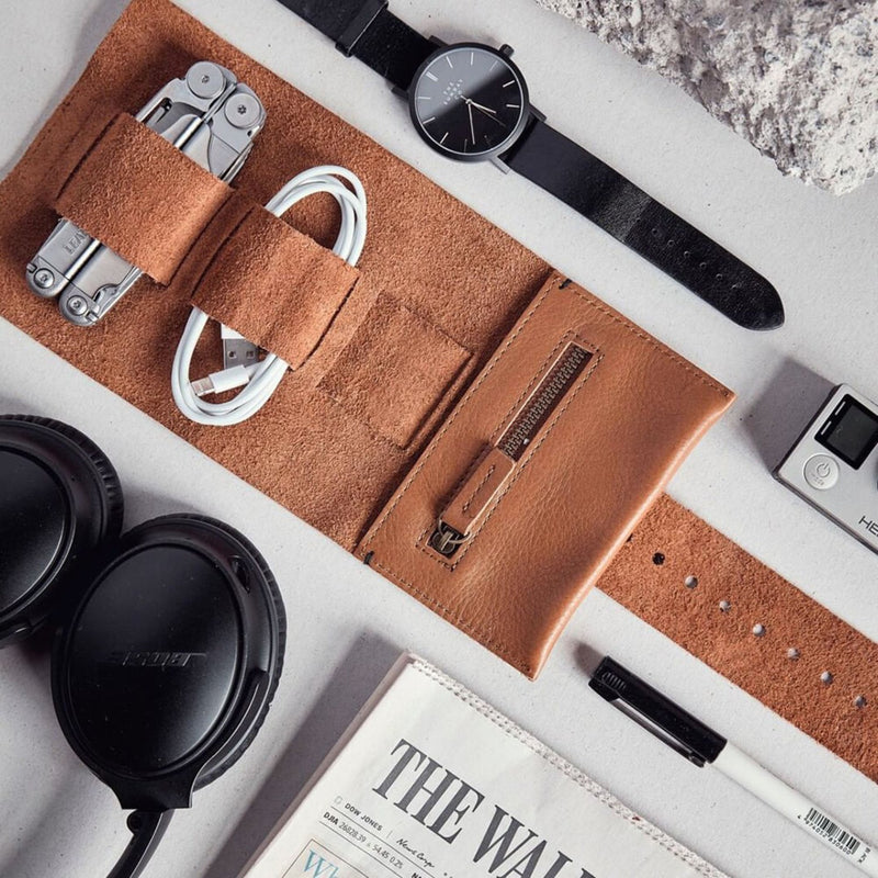 afternoons with albert | leather cord roll | tan