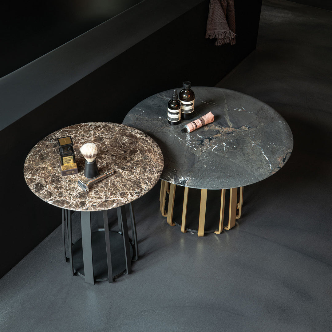janua | bc 09 basket coffee table round | infinity stone + brass base