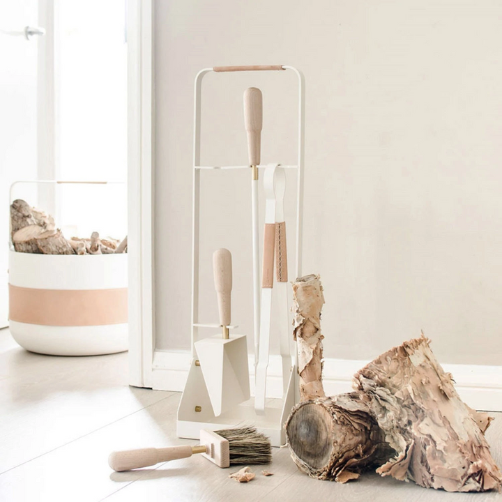 eldvarm | emma fire companion set with leather | blanc