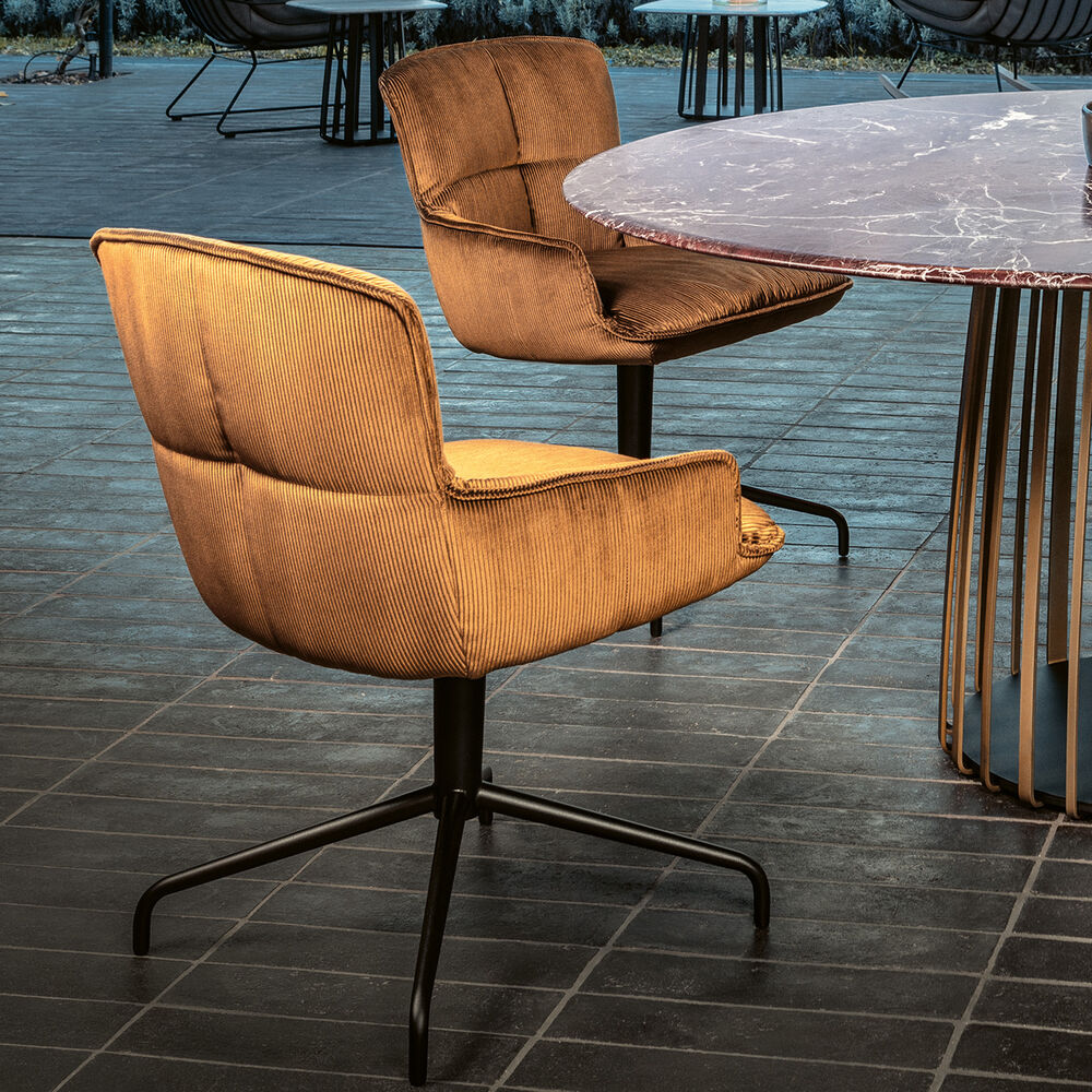 freifrau | marla armchair low | trestle leg | riga mustard