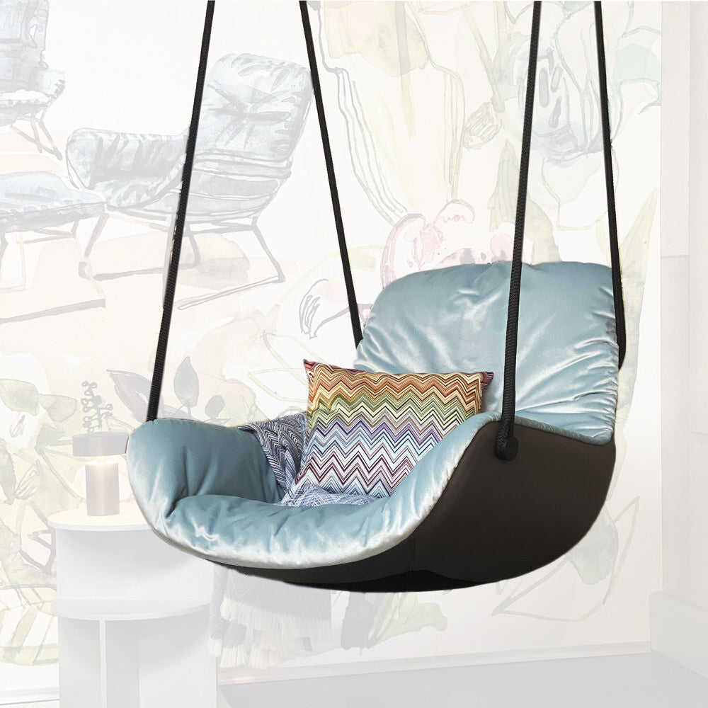 freifrau | leya lounge swing seat | avalon 0045 light blue + sahara plaza leather - EX DISPLAY