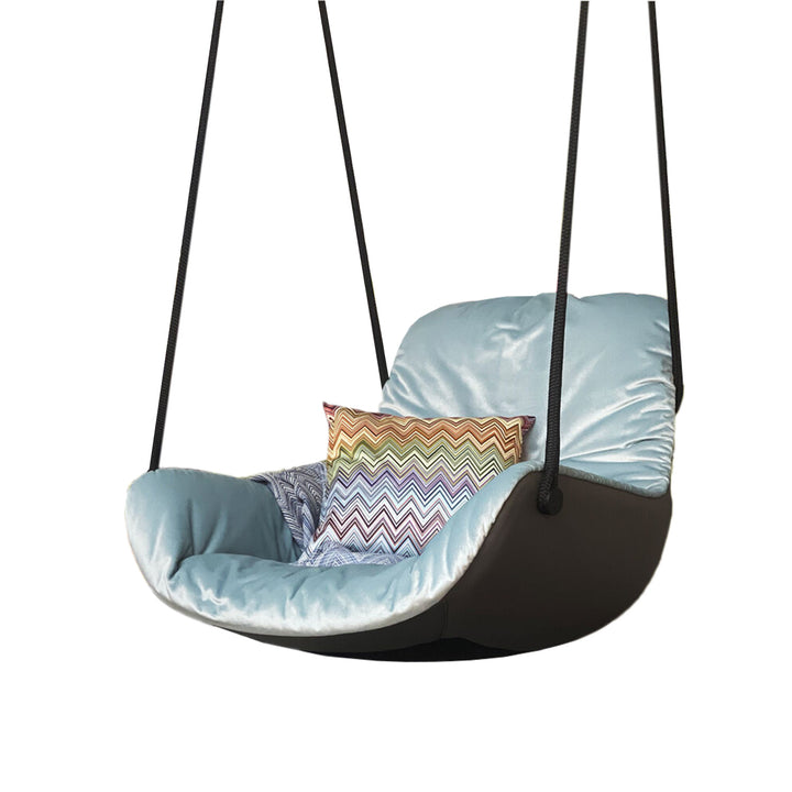 freifrau | leya lounge swing seat | avalon 0045 light blue + sahara plaza leather - EX DISPLAY