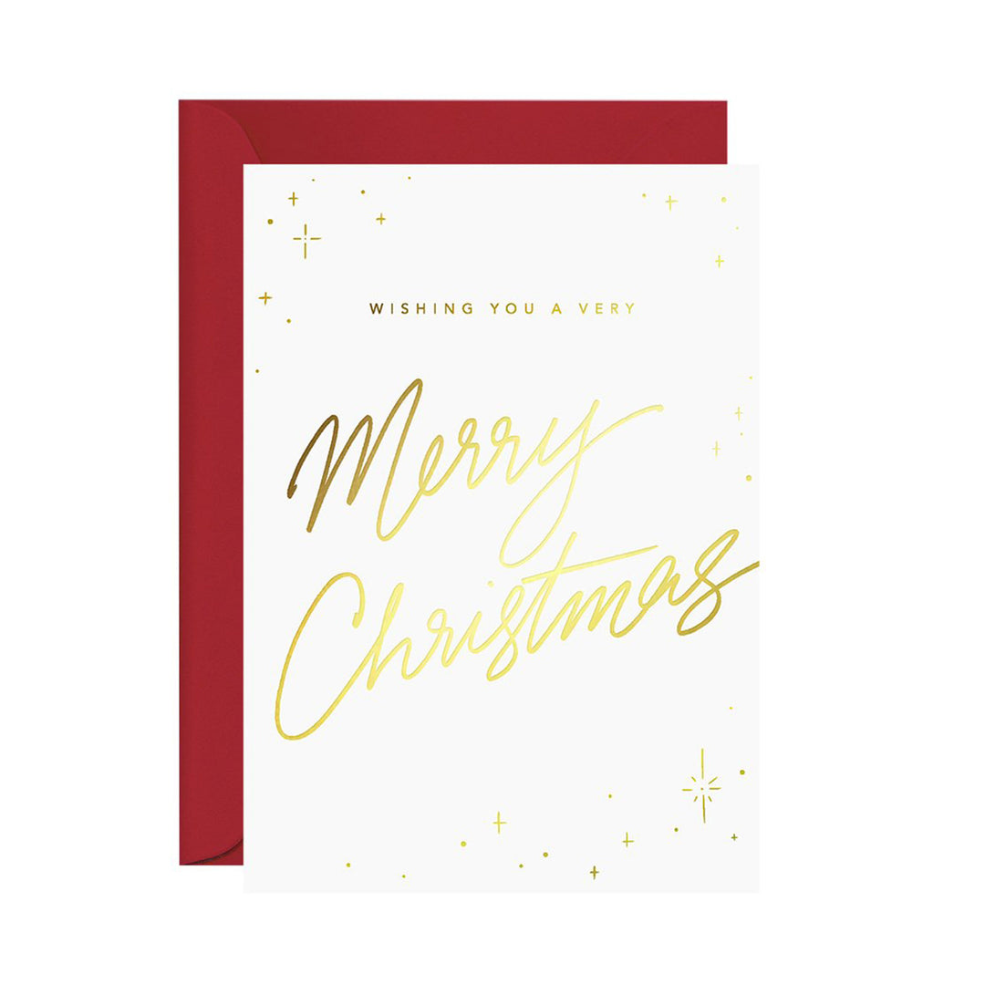 galina dixon | christmas card | wishing you a very merry christmas (gold foil)