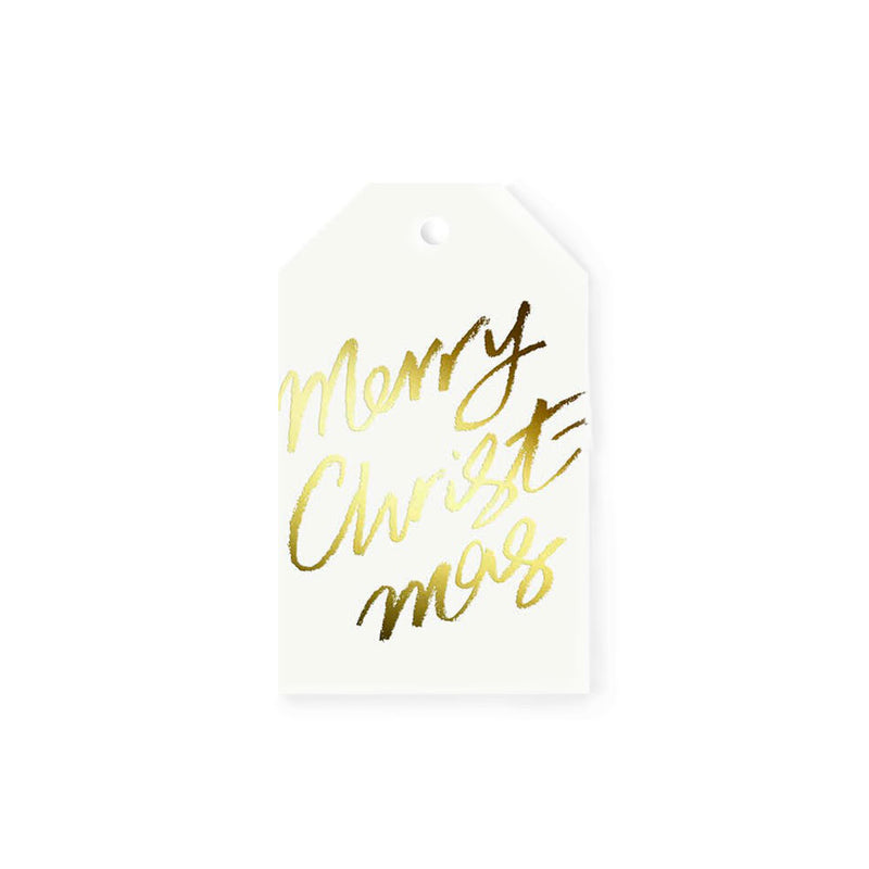 galina dixon | gift tag | merry christmas white + gold text