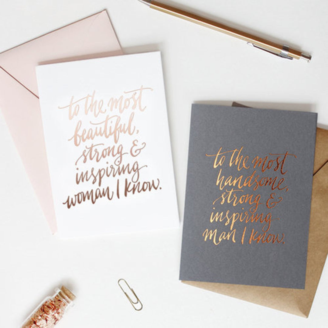 galina dixon | letterpress card | to the most beautiful woman (rose gold foil)