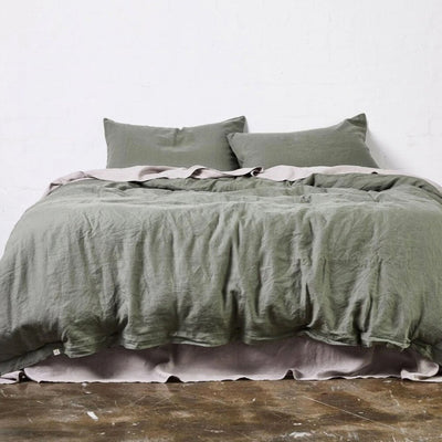 in bed | linen duvet cover | queen | khaki - LC