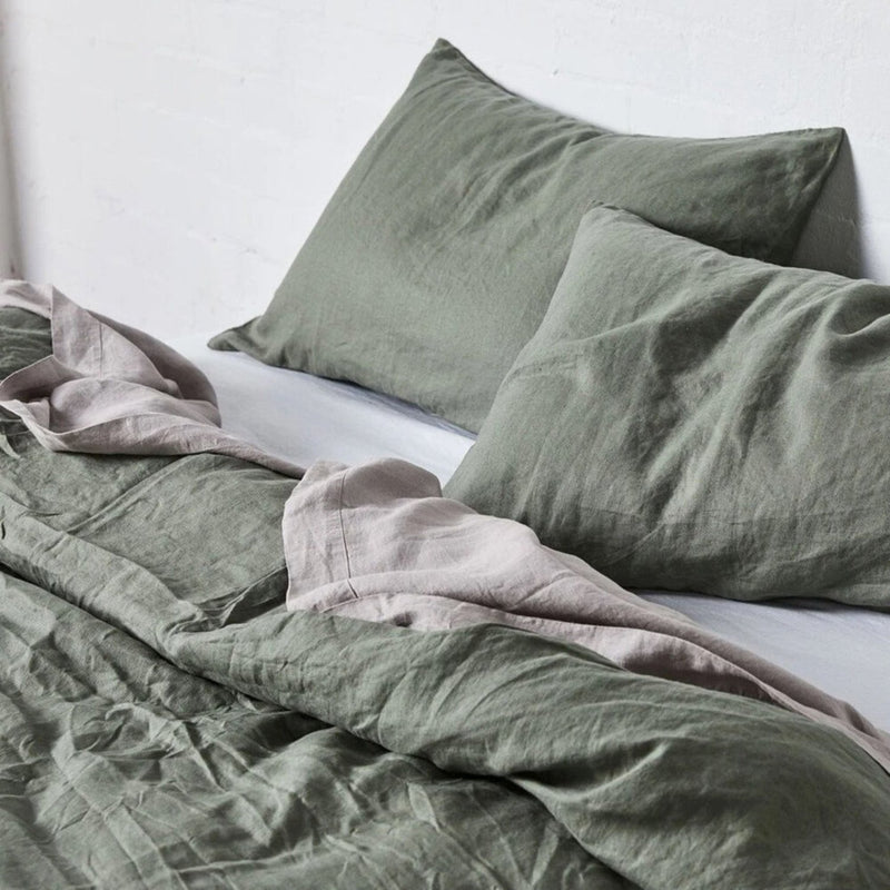 in bed | linen duvet cover | queen | khaki - LC